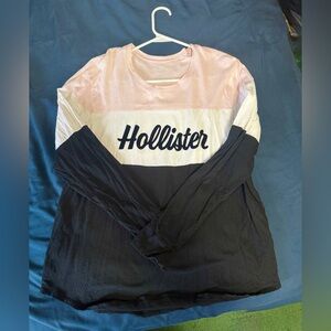 Hollister Colorblock Long Sleeve Tee - Pink, White & Black (SIZE L)